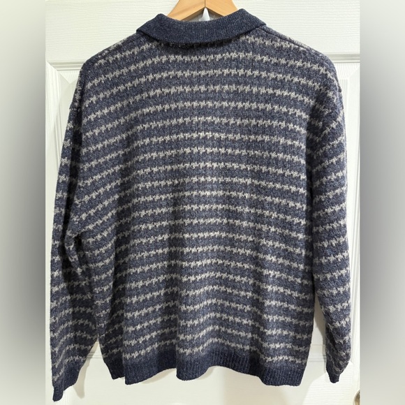 Eddie Bauer Navy Charcoal 100% Wool Collared Cardigan Fall Heritage Fisherman - Picture 6 of 7